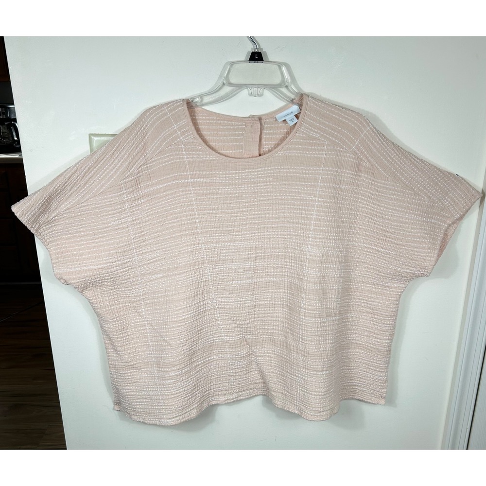 Pure Jill Gauzy Top Womens 2X Pink Boxy Textured Stitch Lagenlook Dolman Sleeves